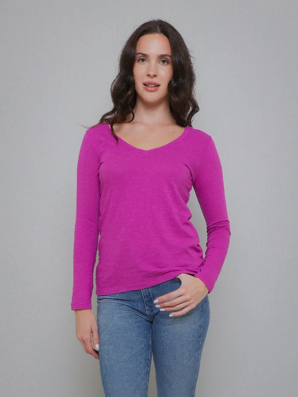 Blaire V-Neck Long Sleeve Tee - Tuscany