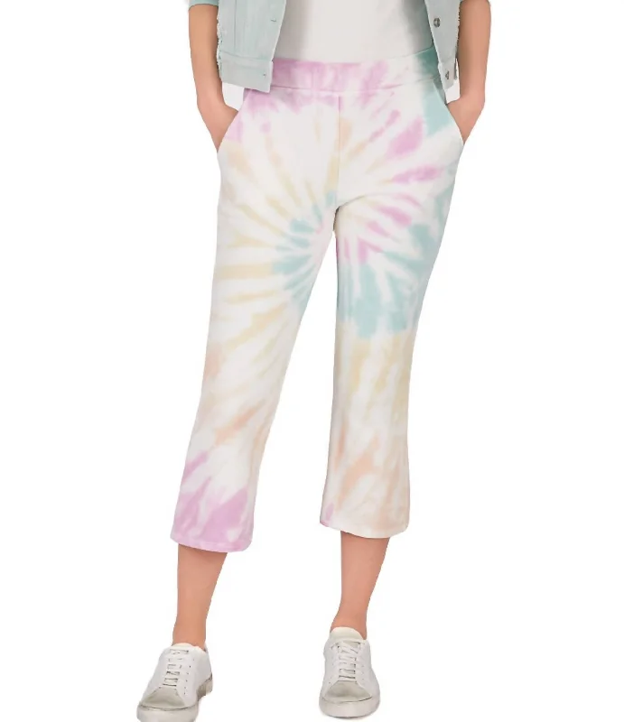 Cropped Flare Tie Dye Sweatpants In White