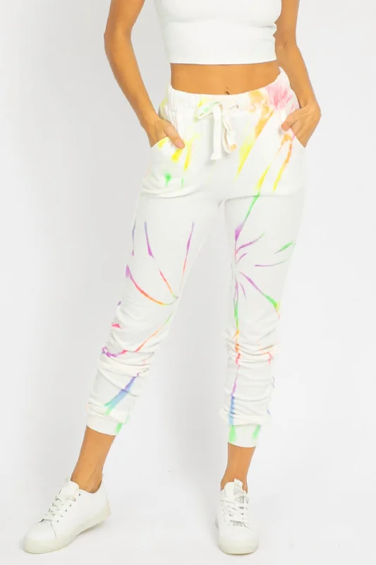 Neon Tie Dye Sweatpants In White